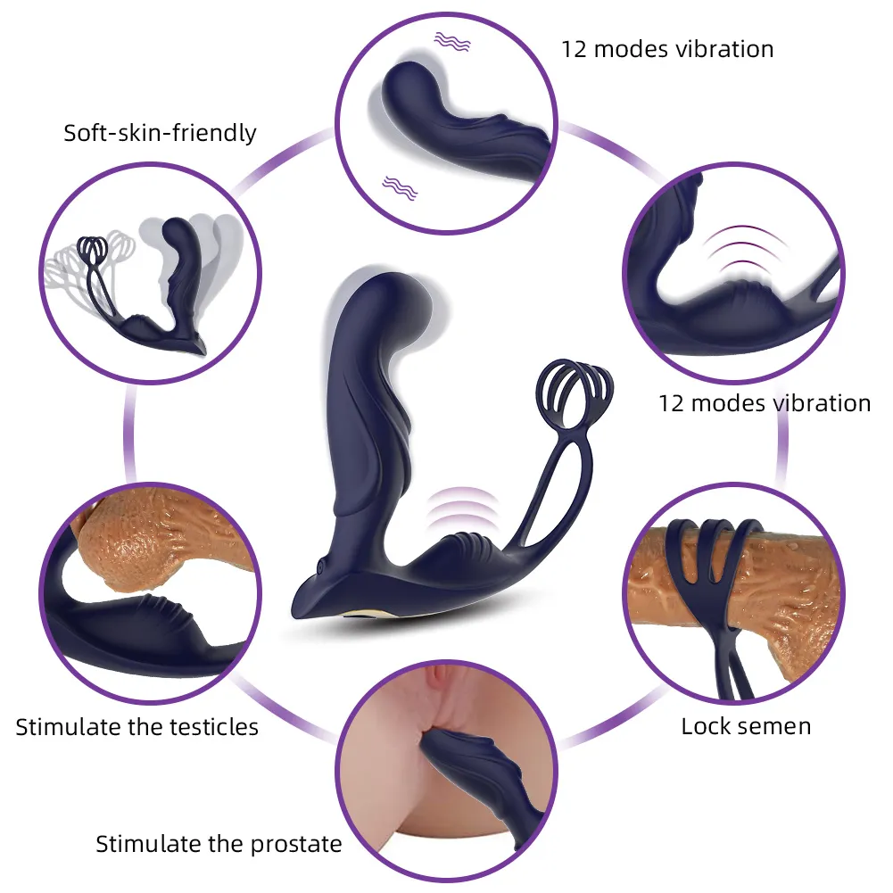 Prostate Massager Men Sex Toy with Cock Ring & Remote Control