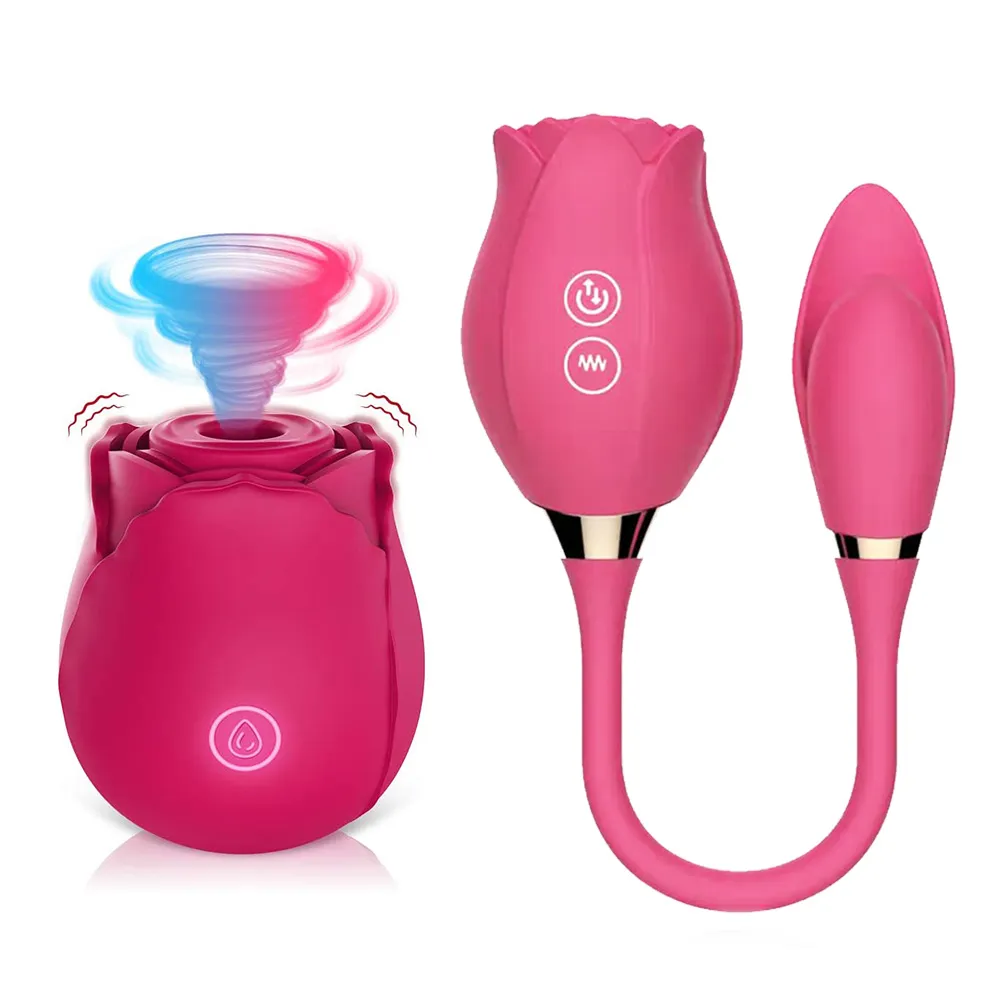 Rose Vibrator with Suction and Thrusting Bullet Dildo