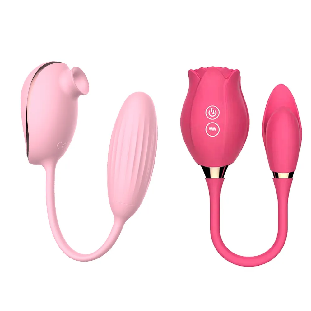 Rose Vibrator with Suction and Thrusting Bullet Dildo