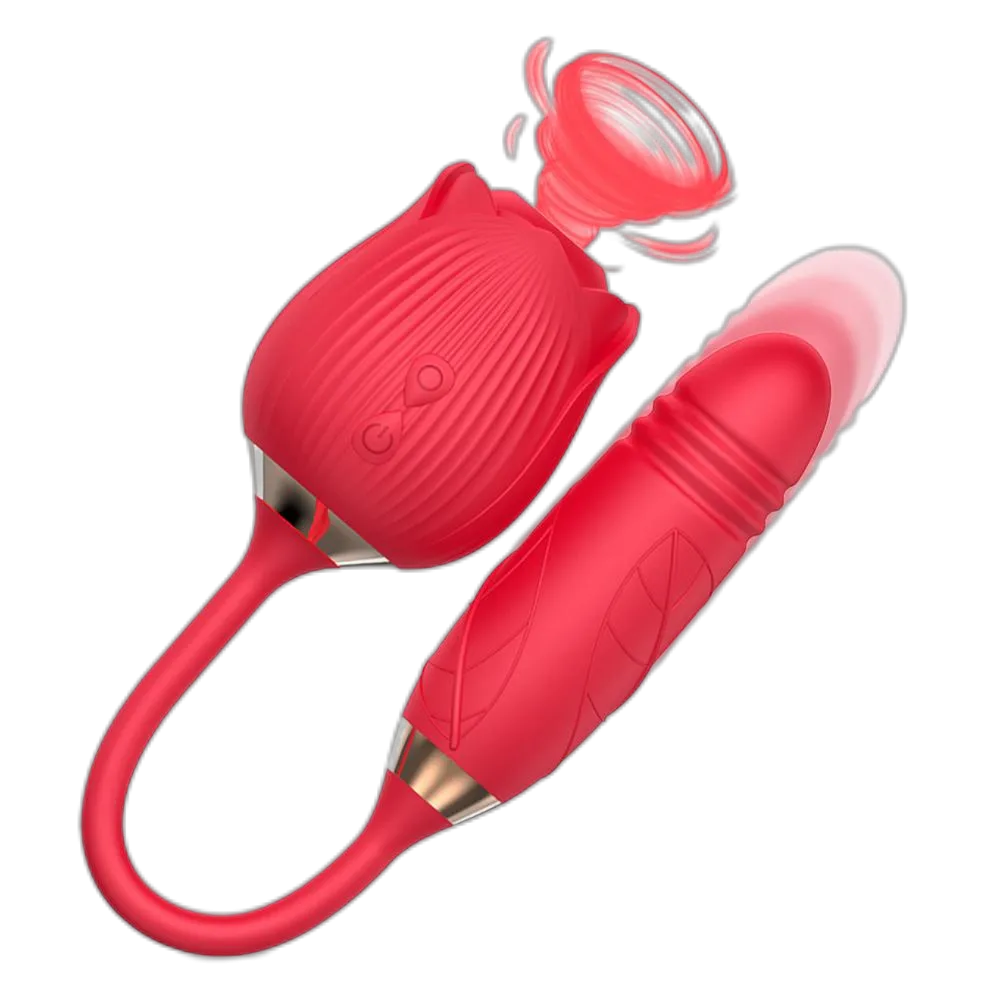 2 in 1 Rose Vibrator with Thrusting Dildo