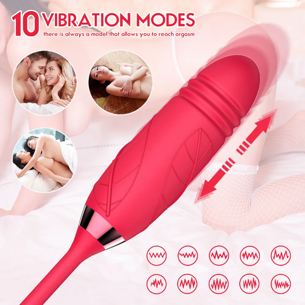 2 in 1 Rose Vibrator with Thrusting Dildo