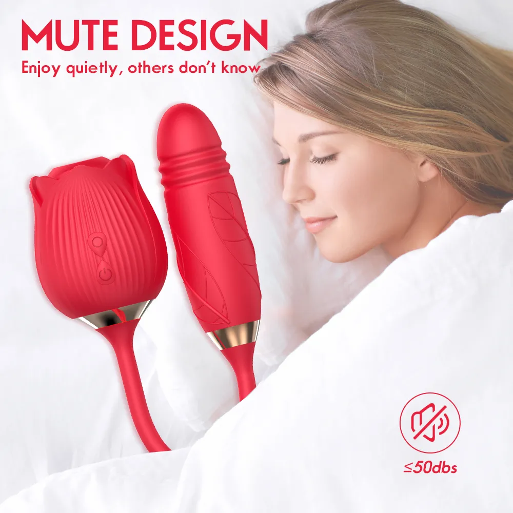 2 in 1 Rose Vibrator with Thrusting Dildo