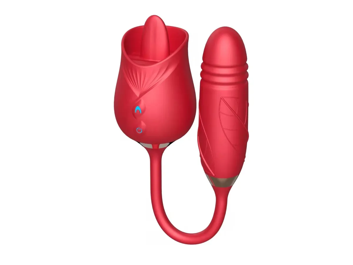 Rose Vibrator with Thrusting Dildo. USB Magnetic Charging | Rechargeable Rose