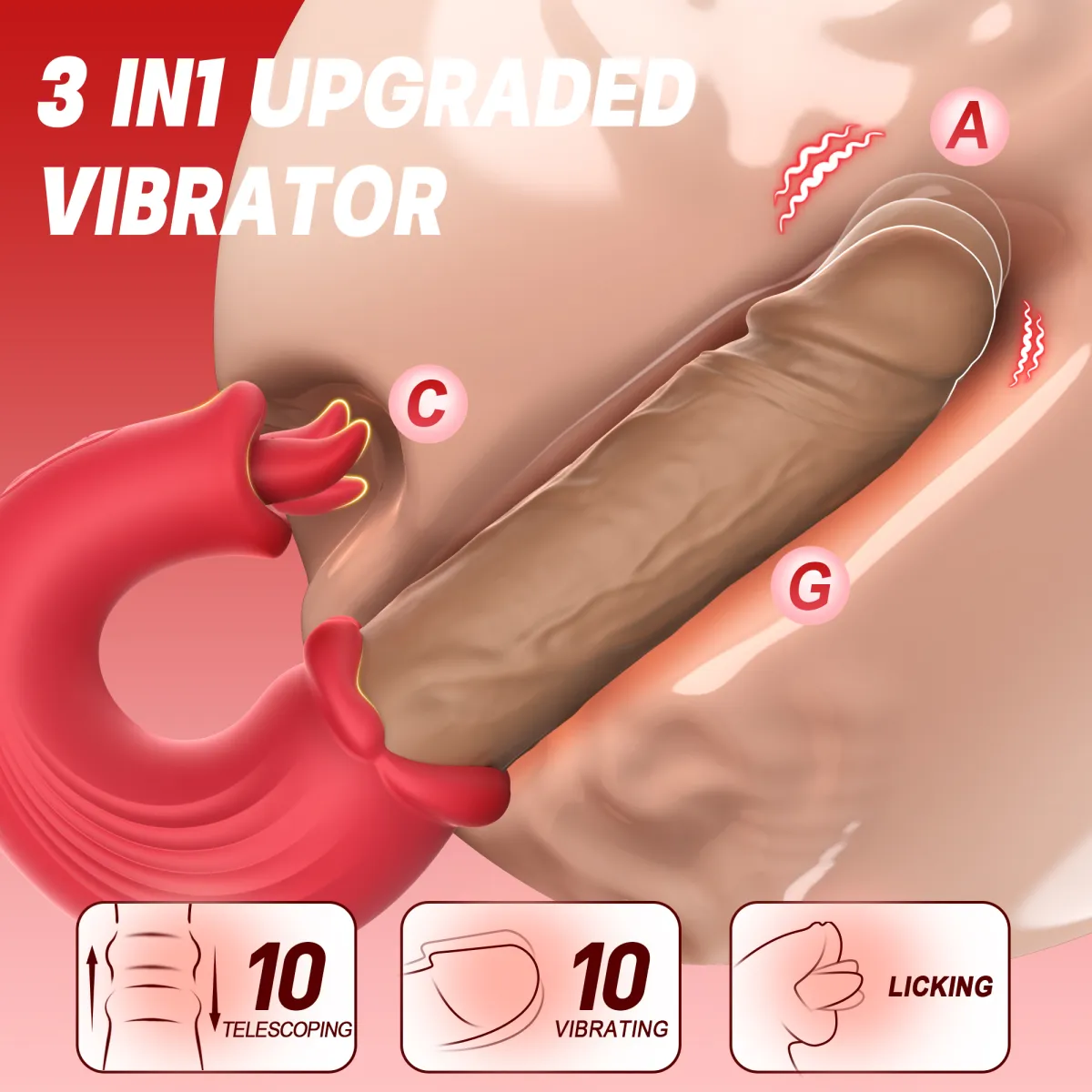 Thrusting Dildo Vibrator with Tongue Clit Stimulator